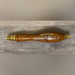Vintage-Original Michelob Amber Bock Beer Pull Tap Handle Wood Gold/Brass Accent